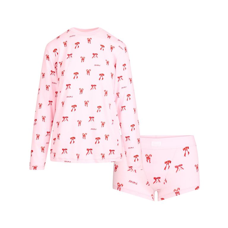 Long Sleeve T-Shirt And Short Boxer Set - Pink - Skims Tops