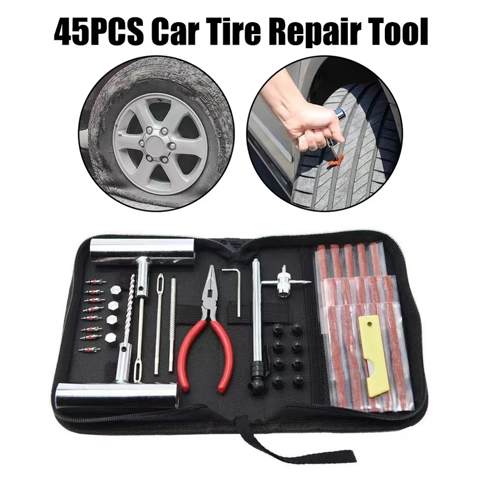 Kit de réparation de pneus 45 pièces pour moto et voiture, ensemble d