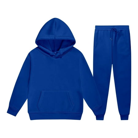 Pandaie 2-13T Girls Boys 2 Piece Outfits Kids Hoodie Sweatsuit Sets Athletic Tracksuit Hooded Sweatshirt and Jogger Sweatpants Clothing with Pocket Blue