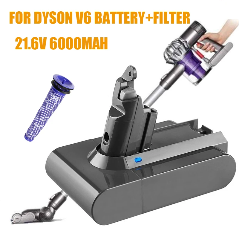 21,6 V 6000 mAh Staubsauger Lithium-Batterie + Filter Für Dyson V6 DC58 DC59 DC61 DC62 SV09 SV07 SV06 SV04 SV03 Werkzeug Batterie Image