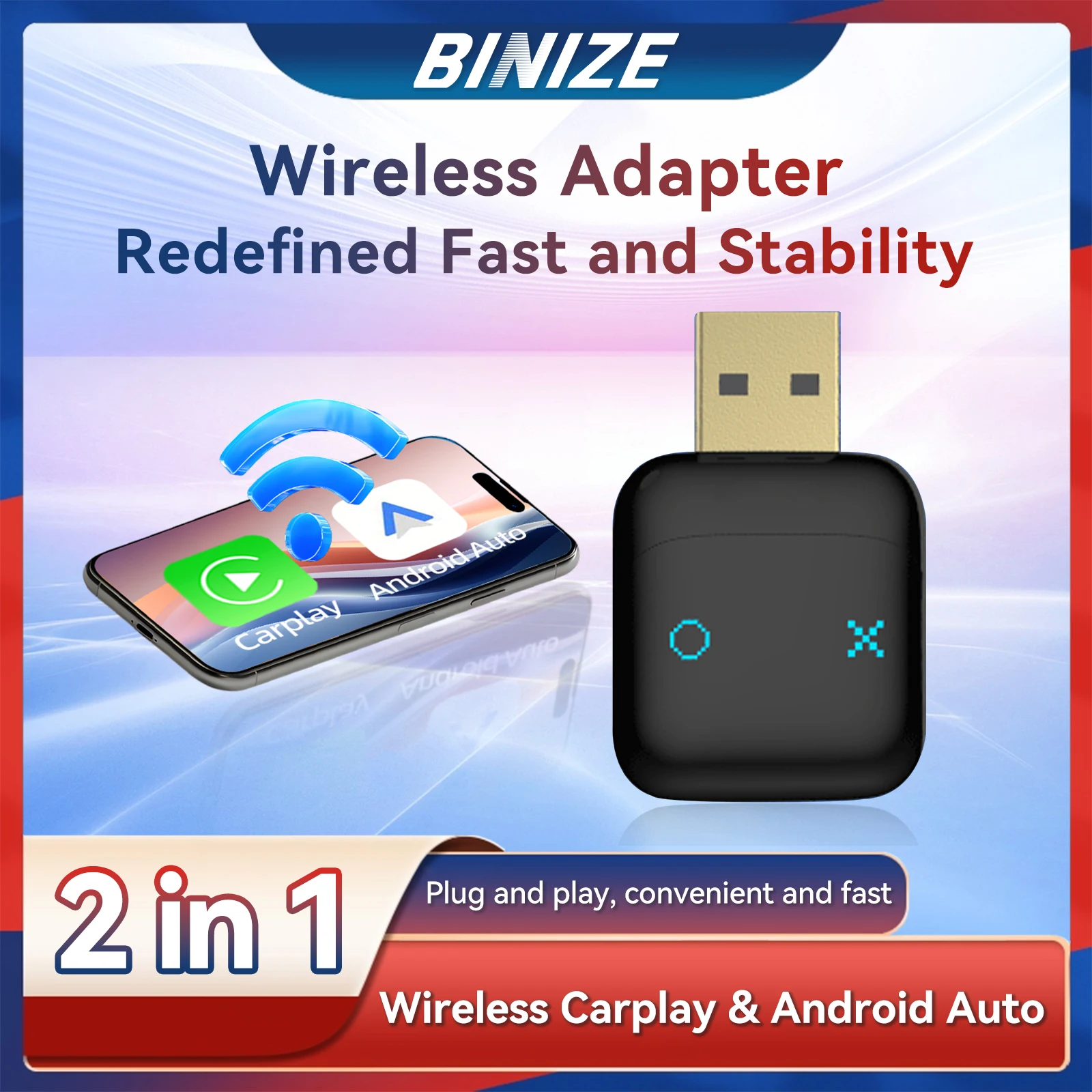  Binize 2-in-1 kabelloser CarPlay-Adapter, verkabelt mit kabellosem CarPlay-Adapter, WiFi, Bluetooth, Plug-and-Play für Mazda, Haval, Kia, Volvo Image
