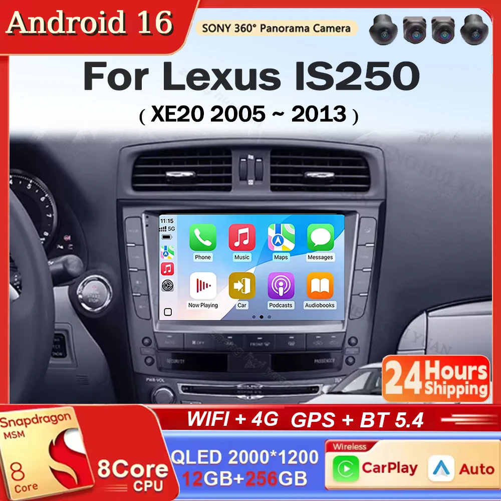 Für Lexus IS250 XE20 2005-2013 Android 15 Auto Radio GPS Navigation QLED Carplay Auto Multimedia Stereo Player BT WIFI 4G Image