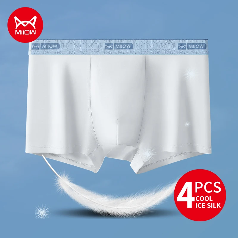 MiiOW 4Pcs Eis Seide Männer Unterwäsche 10A Antibakterielle Atmungsaktive Schritt Schlüpfer der Männer Seidige Nahtlose Mann Unterhose Boxer briefs Image