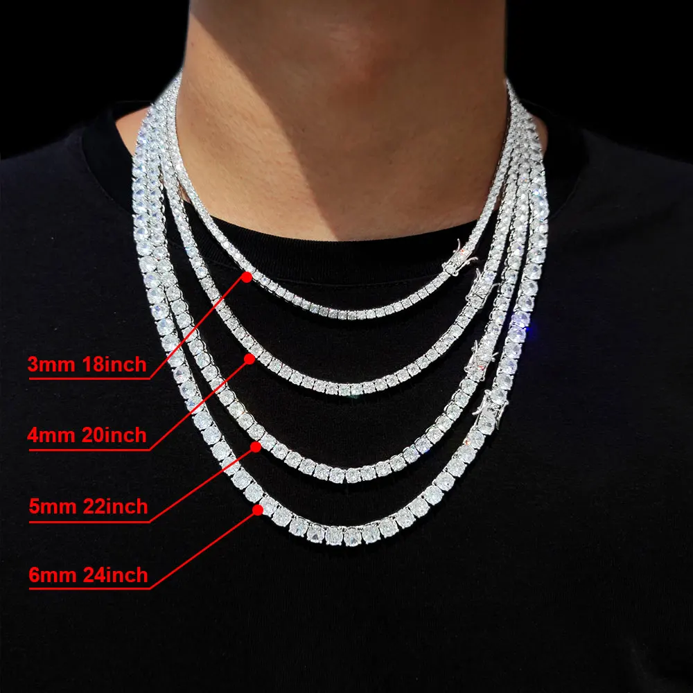 Hip-Hop 1 Reihe Cz Tennis Kette Halskette Kubikzircon Iced Out 3mm 4mm 5mm 6mm 18/K Rapper Halskette Drop Shipping Luxus Schmuck