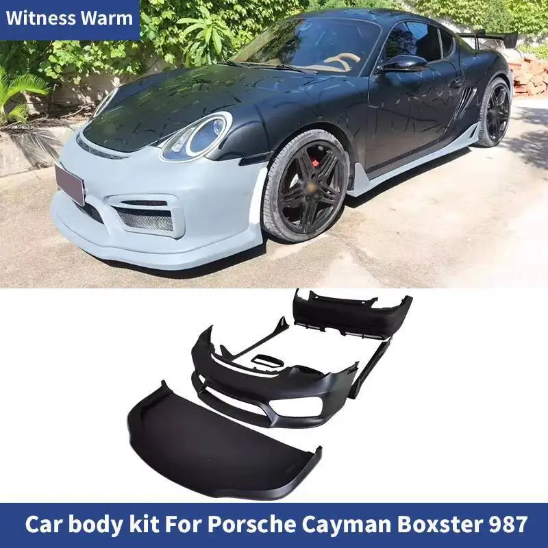 Für Porsche Cayman Boxster 987 987,1 GT4 Stil FRP Carbon Frontschürze Lippe Hinten Stoßstange Seite Röcke Body Kit 05-08 Image
