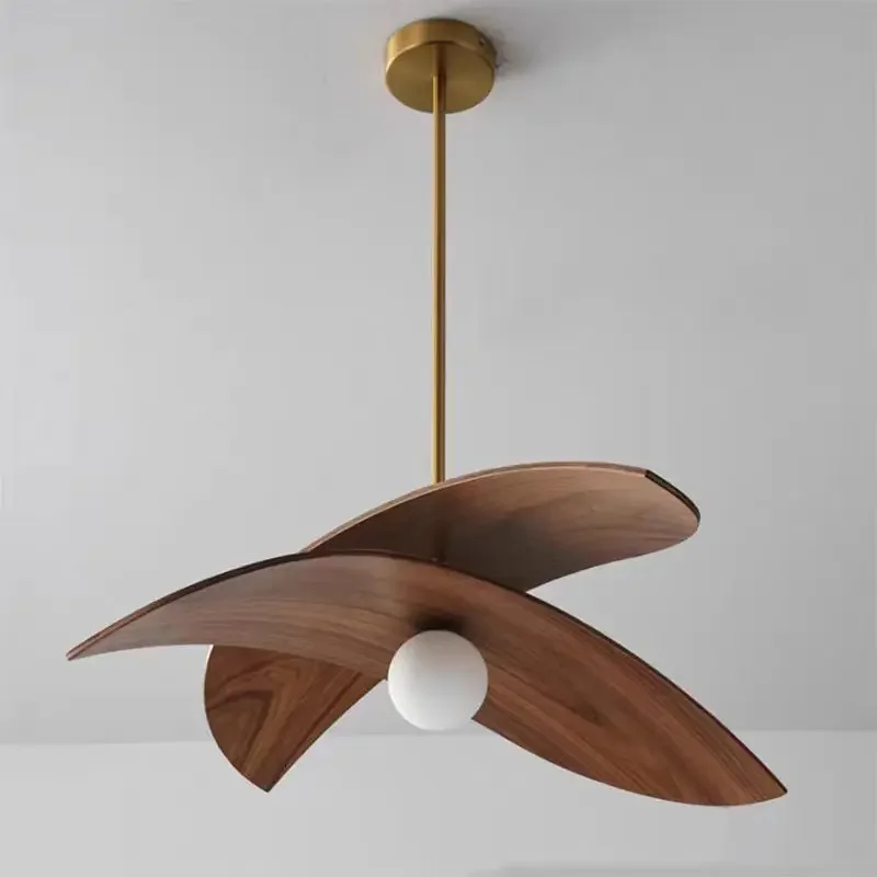Moderne Minimalistische Walnussfarbene LED-Pendelleuchte für Arbeitszimmer, Ferienhaus, Restaurant, Retro-Atmosphäre Kronleuchter, Wohndekor-Beleuchtung Image