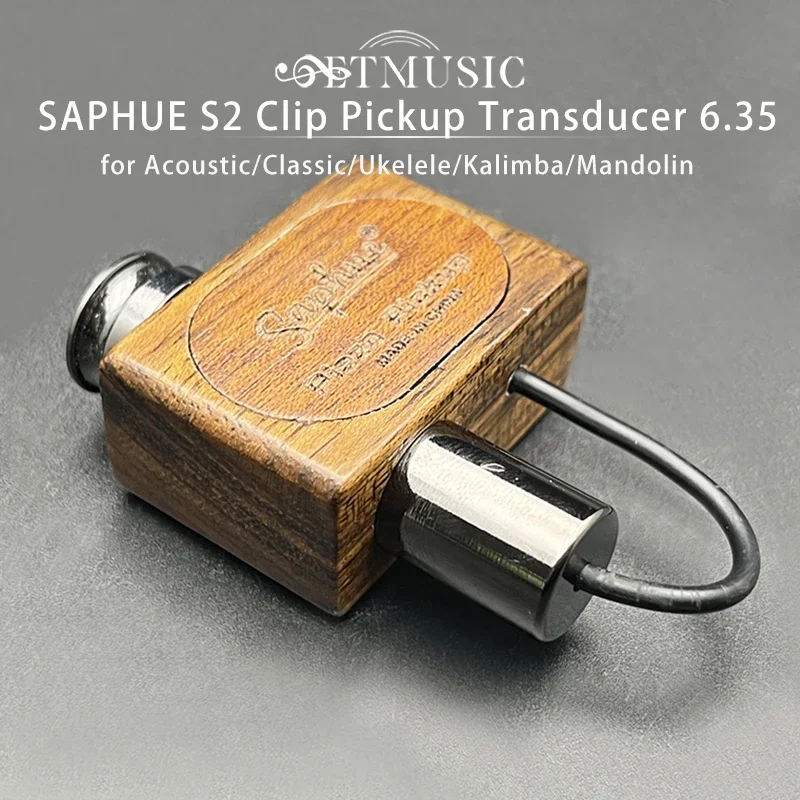 SAPHUE S2/S3 Clip-Tonabnehmer für Akustik-/Klassikgitarre mit Holzetui und 6,35 Jack Ukulele/Kalimba/Mandolin Image