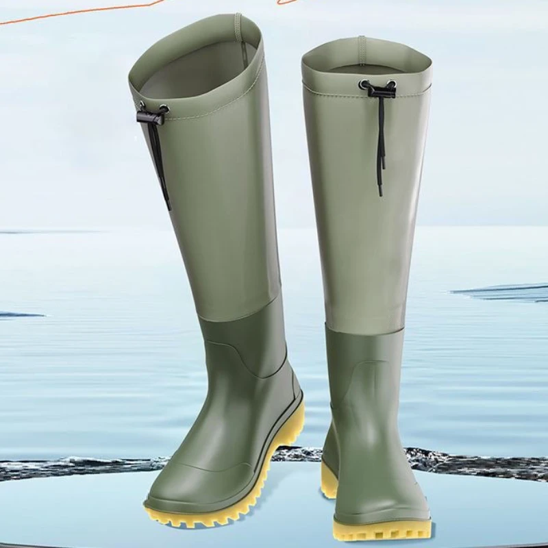 Wasserdichte Landwirtschaft Kordelzug Lange Mann Schuhe Arbeit Tragen-beständig Regen Stiefel für Männer Neue Angeln Breite Zehen Designer Günstige Gummistiefel