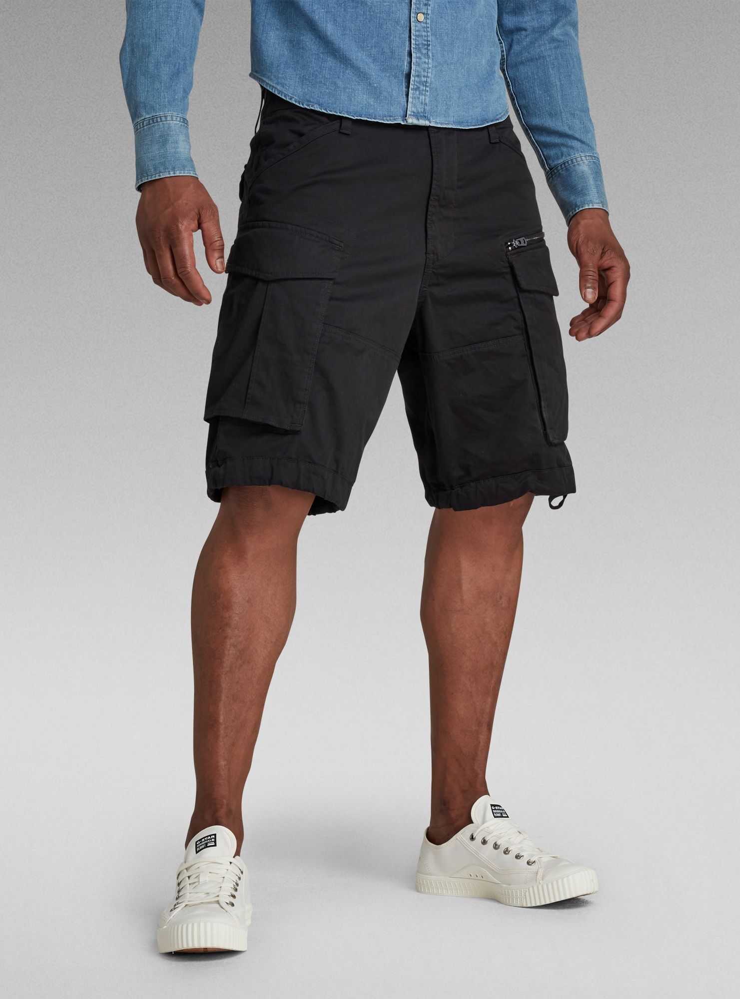 Cargohose G-STAR "Rovic Zip Relaxed Short", Herren, Gr. 32, Normalgrößen, schwarz, Obermaterial: 97% Baumwolle, 3% Elasthan, Hosen Cargohose