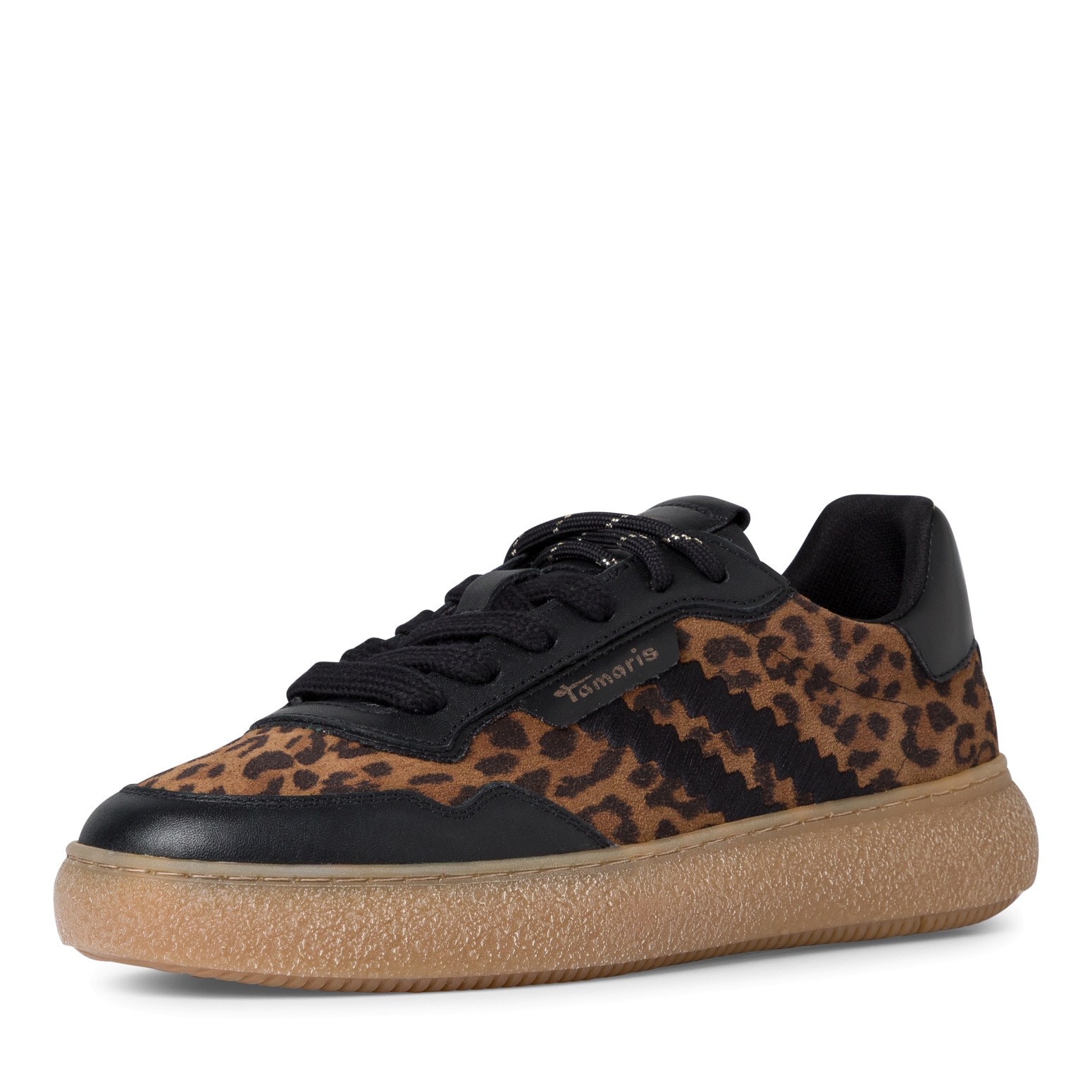 Plateausneaker TAMARIS, Damen, Gr. 37, leo kombiniert, Lederimitat, Veloursleder, animal-print, Schuhe Plateausneaker, Freizeitschuh, Halbschuh, Schnürschuh mit Kontrastbesatz
