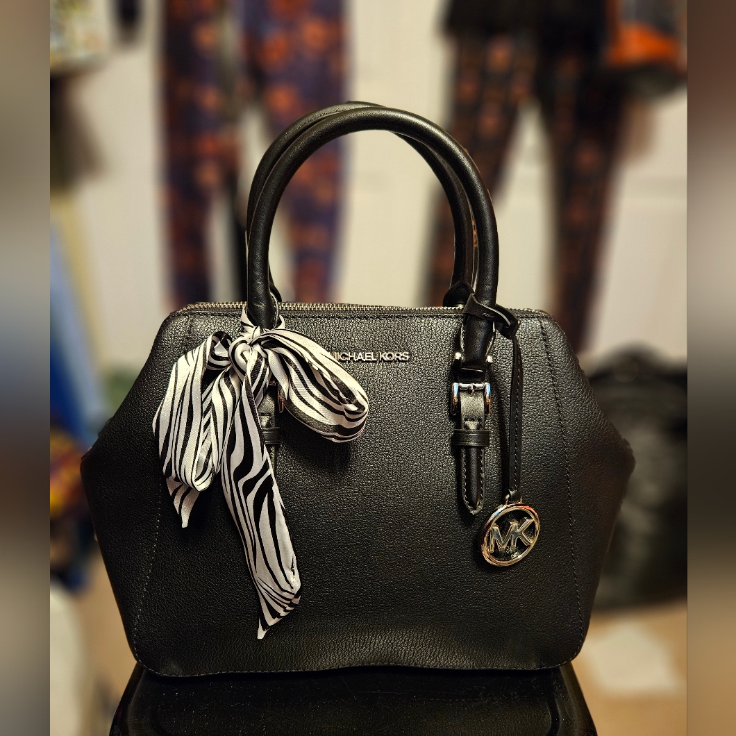 Michael Kors Bags | #577-Mk - Black Leather Satchel With Zebra Twirly | Color: Black | Size: Os