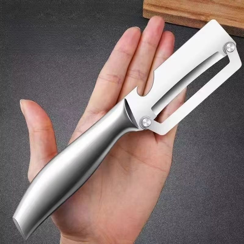 Stainless Steel Cane Peeler All Steel Kitchen Peeler Fruit Rack Peeler Wine Opener 2 In 1 Kitchen Gadgets Garlic Press 1pc