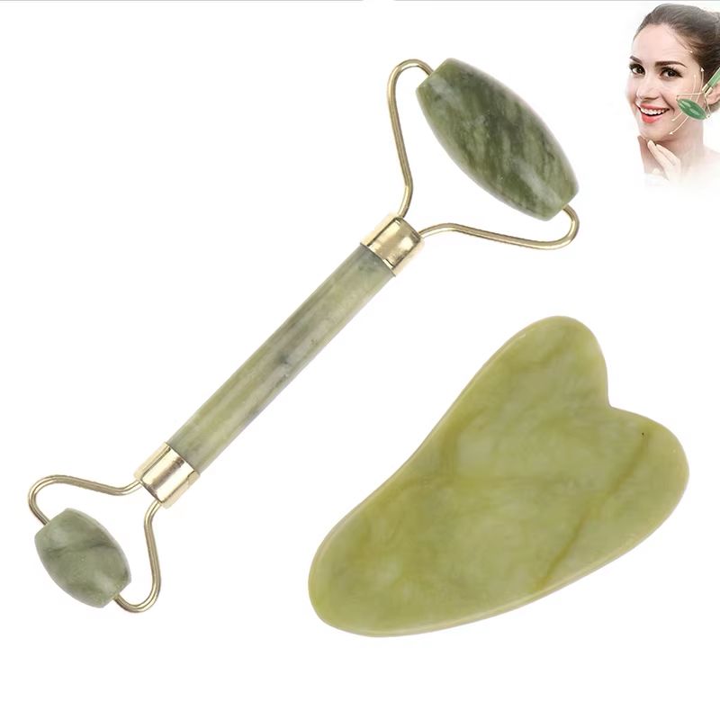 Natural Rose Jade Roller & Gua Sha Board Set Facial, Eye & Body Massage Tool For Skin Lifting And Tension Relief a3