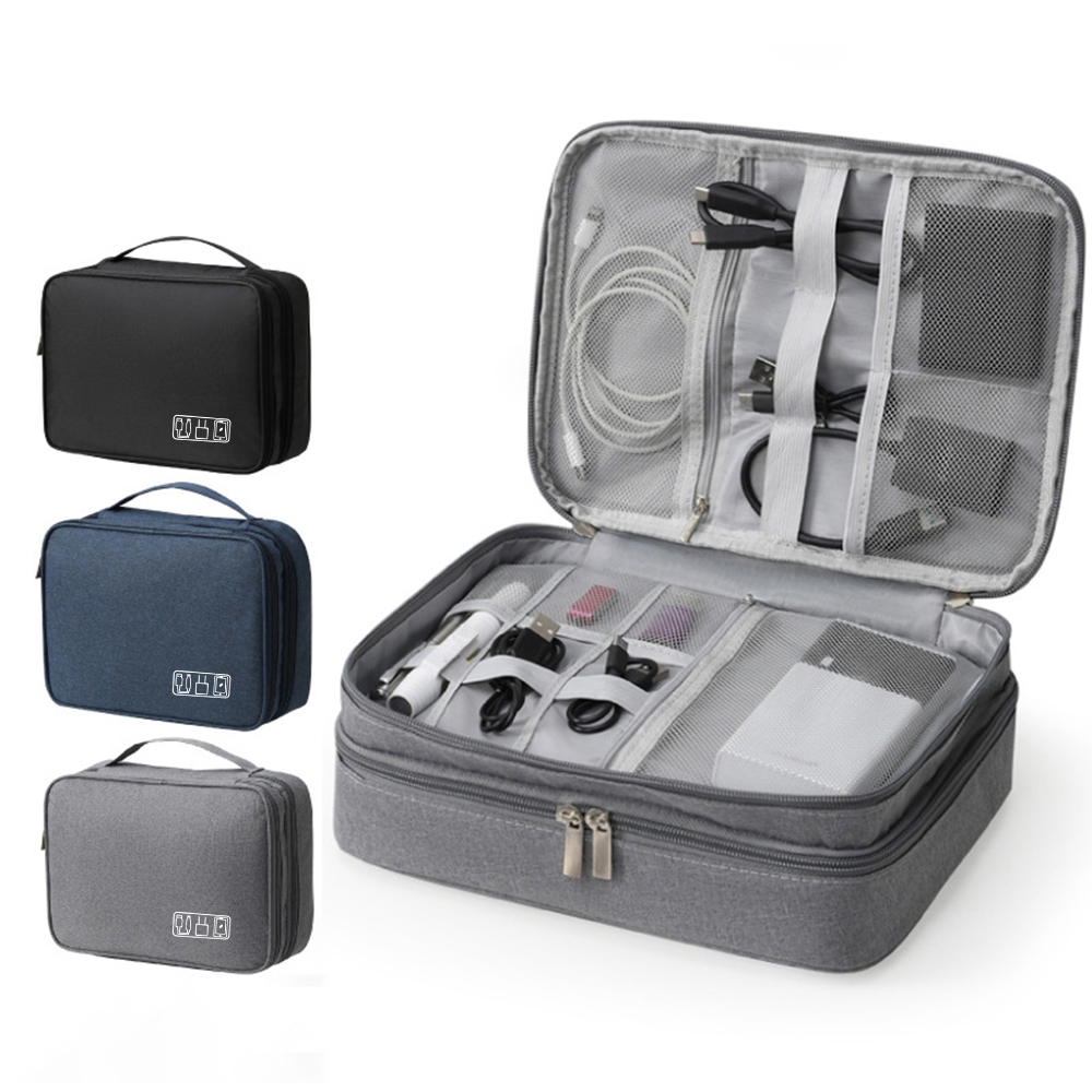 Multi functional Digital Bag, Data Cable, Headphones, Hard Drive, Power Supply, Electronic Accessory Storage grey
