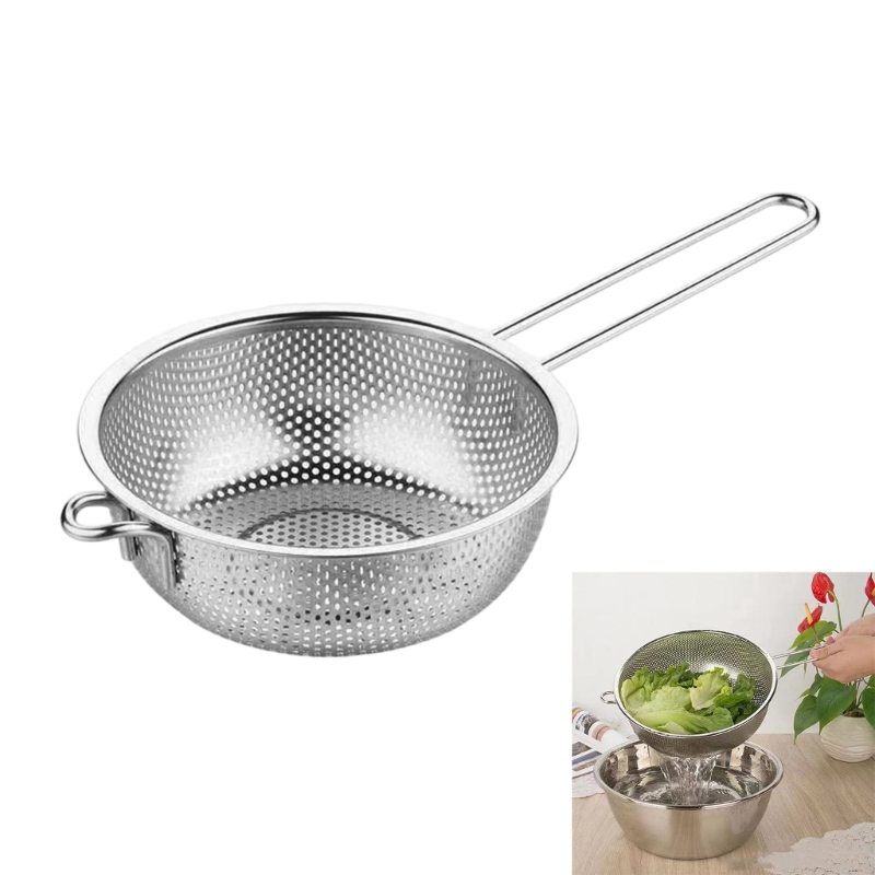 Portable Stainless Steel Colander Basket, Multipurpose Strainer For Kitchens, Comfortable Grip Portable Stainless Steel Colander Basket, Multipurpose Strainer For Kitchens, Comfortable Grip