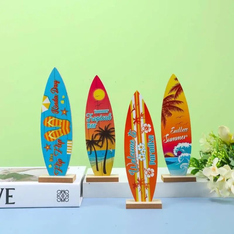 Wooden Surfboard Decor Summer Beach Ocean Theme Ornament a