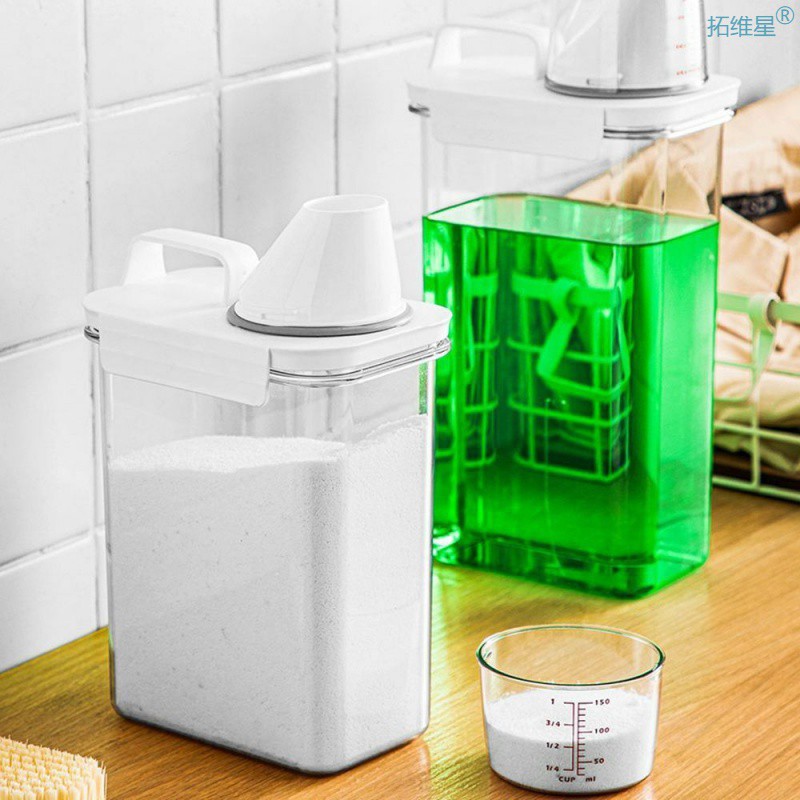 Clear Laundry Detergent Dispenser Box, Refillable Storage Container, Softener Bleach Liquid With Scale For Easy 1800ml