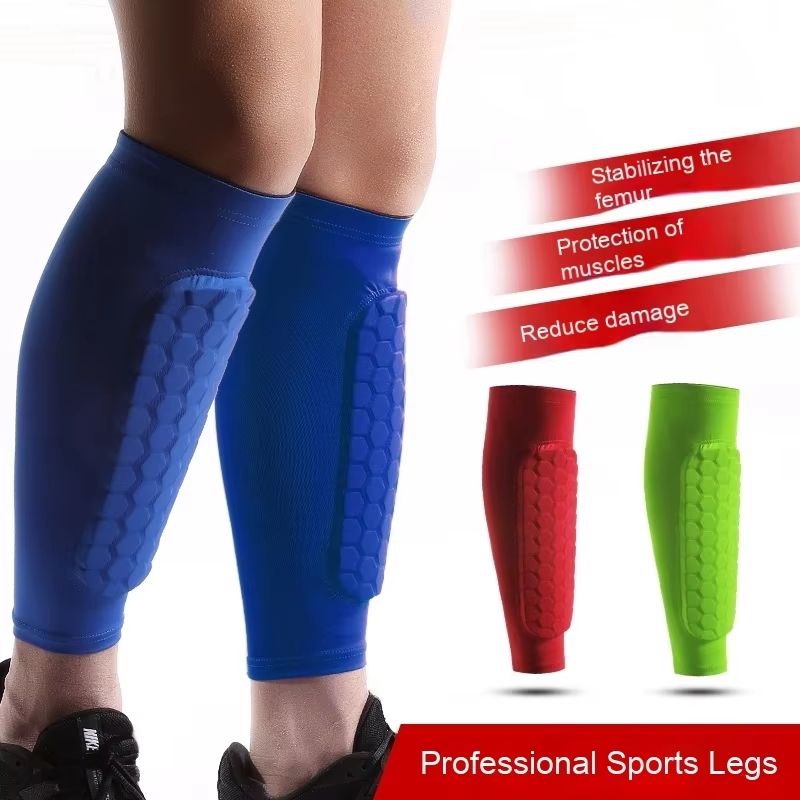 Honeycomb Shin Guards Leg Sleeves Shockproof Soccer Protection With Anti Slip Grip 2 Piece blue xl