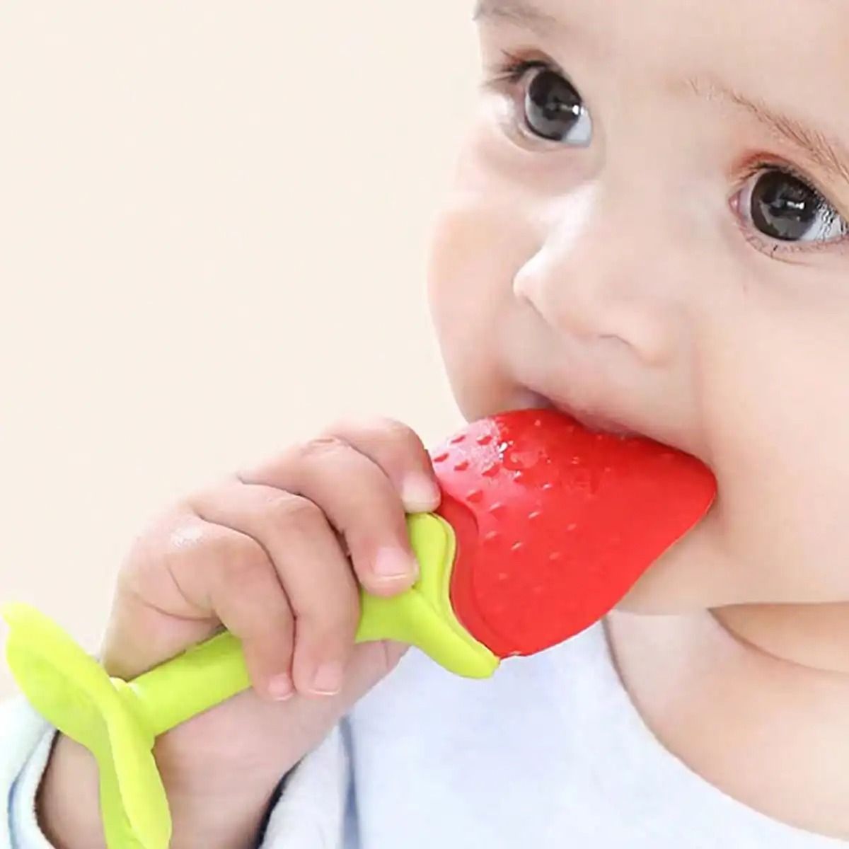 Soft Silicone Strawberry And Grape Baby Teether Ring 2pcs strawberry