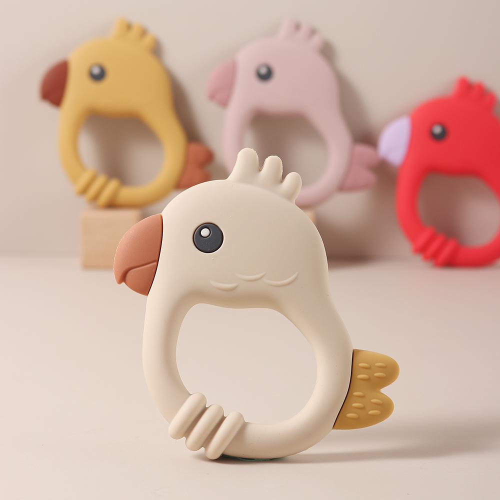 Food Grade Silicone Baby Teething Toy Colorful Parrot Teether (BPA Free) yellow