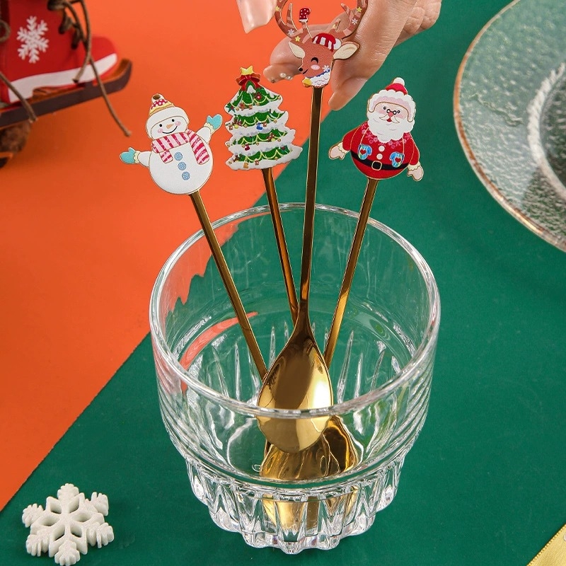 Stainless Steel Christmas Spoon Set, Coffee Spoon, Dessert Spoon, Santa Claus Tableware, Kitchen Utensils, Holiday Gift tree 10pcs