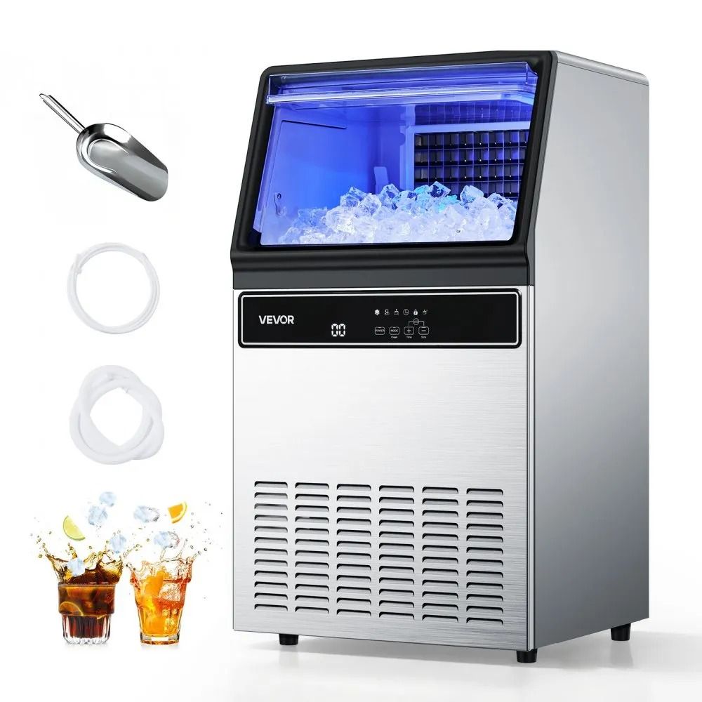 Stainless Steel Ice Maker, Commercial Ice Maker Machine High Storage, Freestanding Under Counter, LED Display Self Clean Stainless Steel Ice Maker, Commercial Ice Maker Machine High Storage, Freestanding Under Counter, LED Display Self Clean