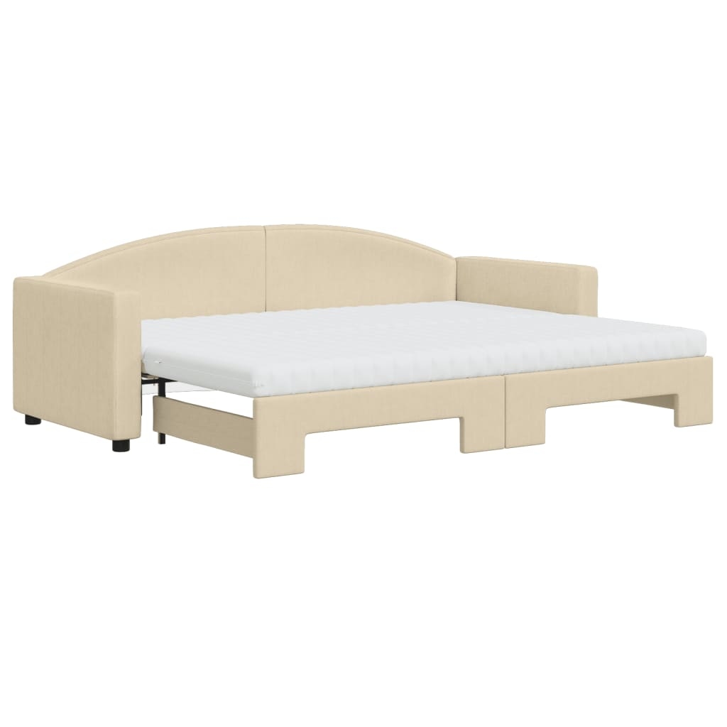vidaXL Tagesbett Ausziehbar mit Matratzen Creme 80x200 cm Stoff Image