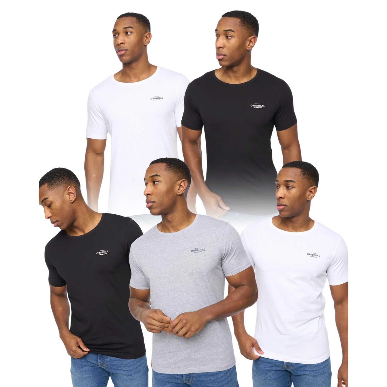 Crosshatch - "Basicstandard" T-Shirt für Herren(5er-Pack) (Weiß/Schwarz/Grau meliert) Image