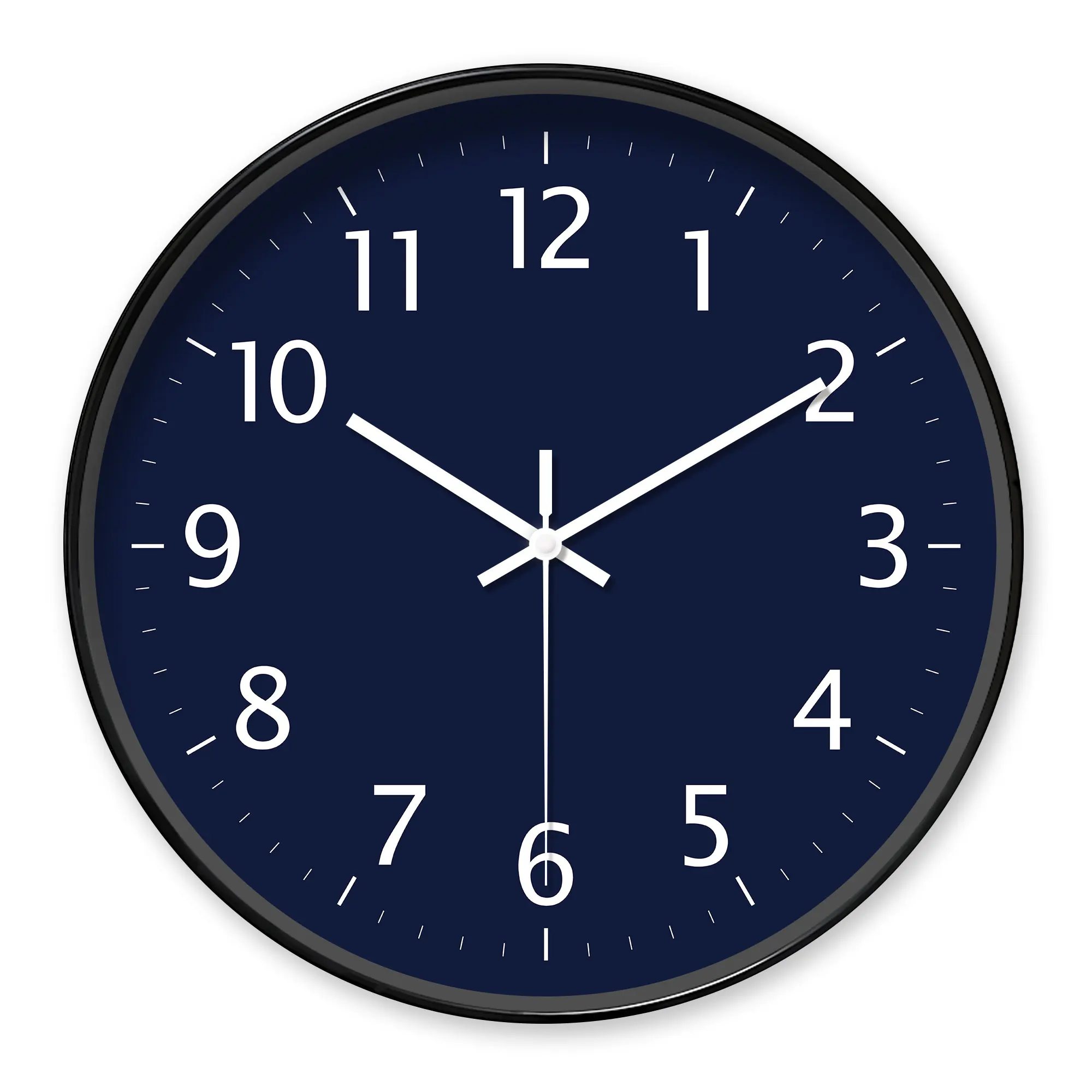 Runde marineblaue minimalistische Wanduhr – schlichtes Design-Dekor (Batterien nicht im Lieferumfang enthalten), 25,4–40,6 cm Image