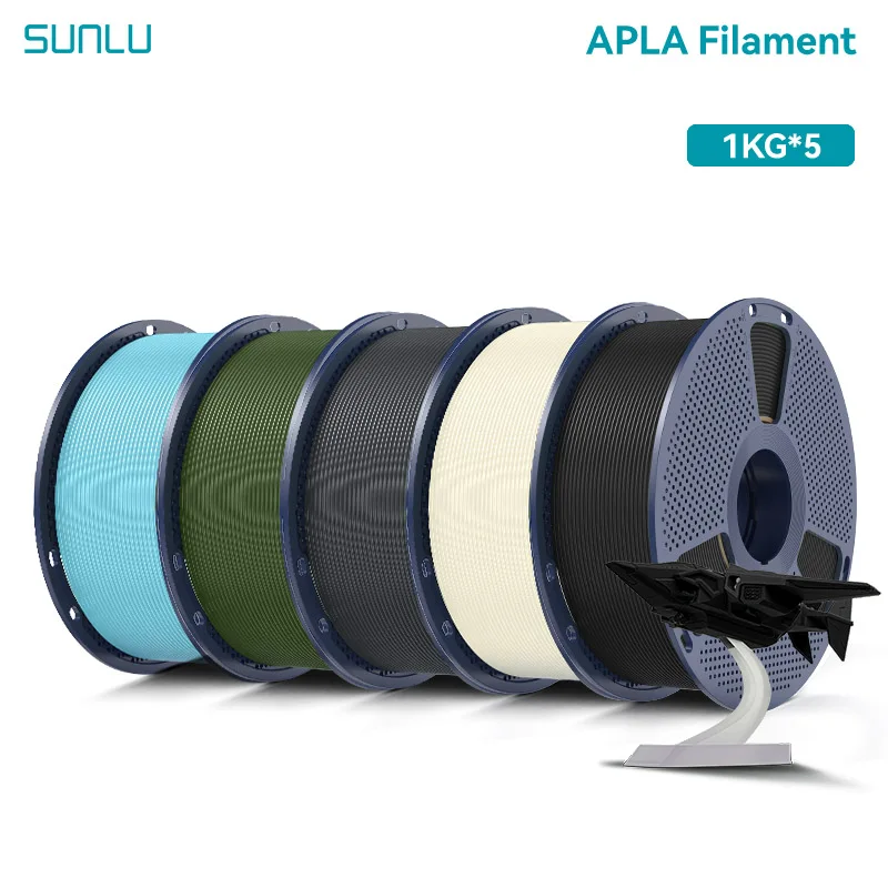 SUNLU APLA 3D-Drucker-Filament, 5 kg, 1,75 mm, 5 Rollen, keine Besaitung, 100 % blasenfrei, matte Oberfläche, ±0,02 mm Präzision, 1 kg/Spule Image