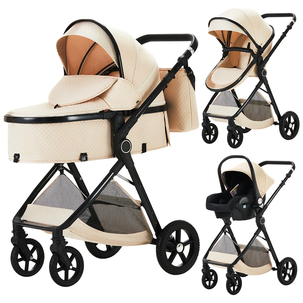 Kinderwagen 3-in-1-Reisesystem-Kinderwagen Leichter Kinderwagen von der Geburt All-Terrain-Baby-Buggy Kompakter zusammenklappbarer Kinderwagen für den Sommer