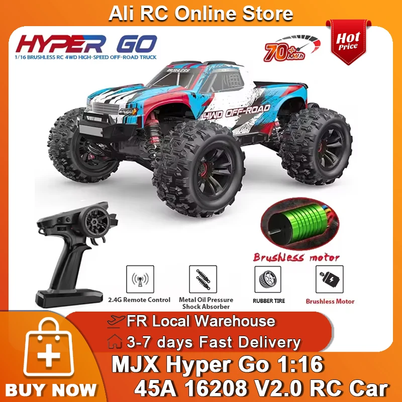 NEUER MJX 1/16 16218 RC-Auto 2,4G Bürstenloser Ferngesteuerter Allradantrieb Hochgeschwindigkeits-Renn-Offroad-Monster-Truck RC-Spielzeug Weihnachtsfest-Geschenke (16208 Verbessert)