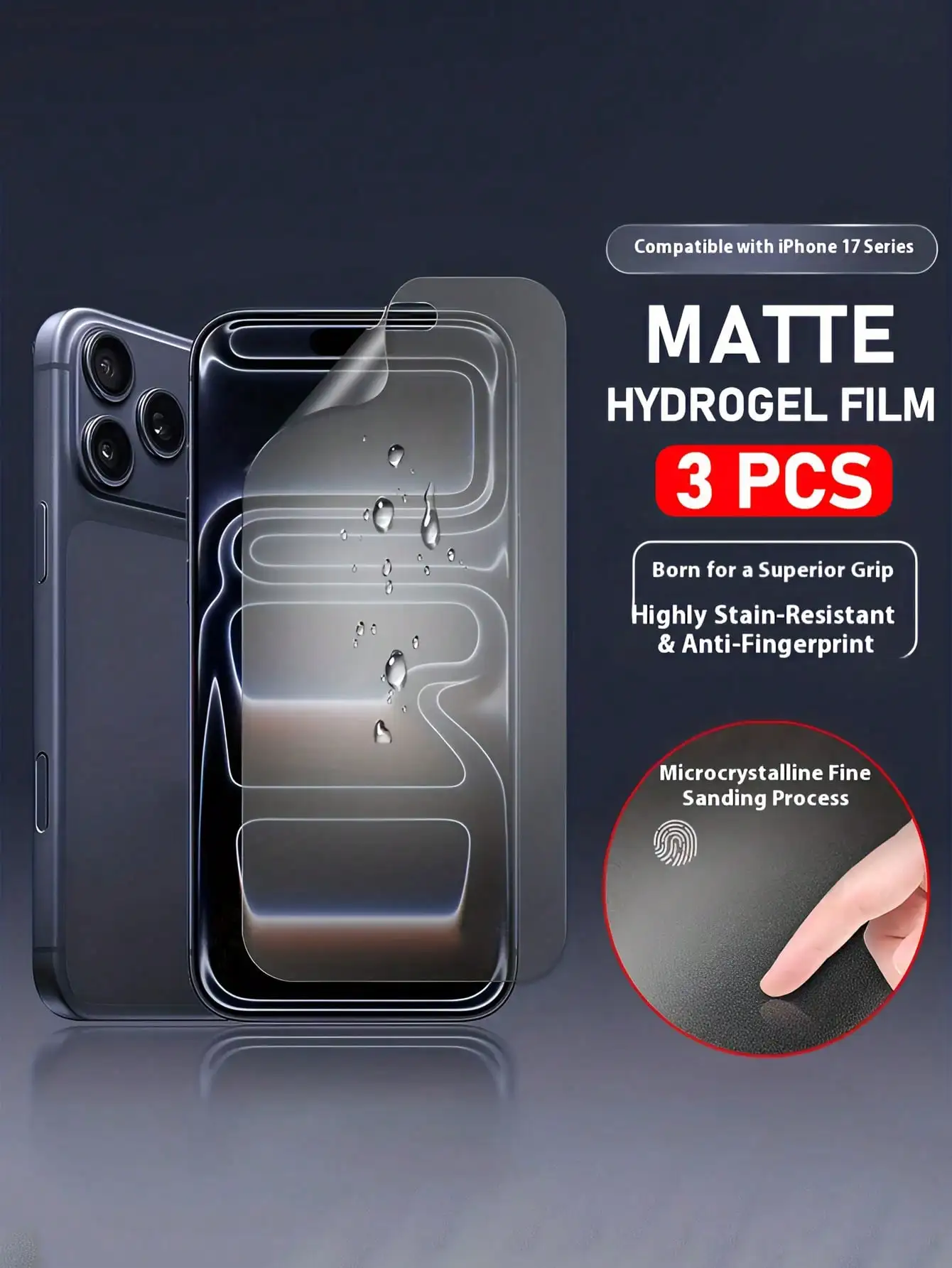 3 Stück matte Hydrogel-Displayschutzfolie, kompatibel mit iPhone 17 Pro Max/Air/16/16e/15/Pro/14/13/12/11/Pro Max/Plus Image