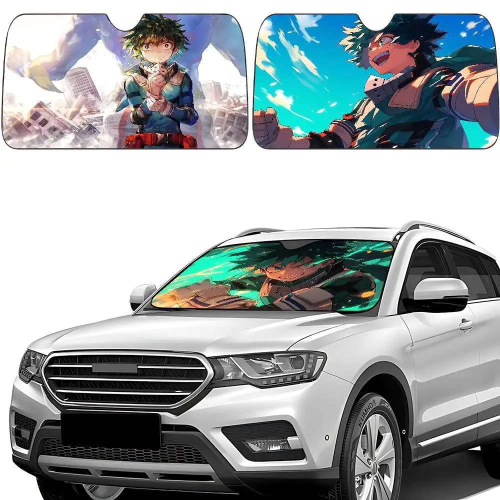 My Hero Academia Auto-Sonnenschutz, Windschutzscheibe, Frontfenster-Visier, 70 x 130 cm, Sonnenblende, Solar-Schutz, kariert, Geschenk, Neuheit, Auto Image
