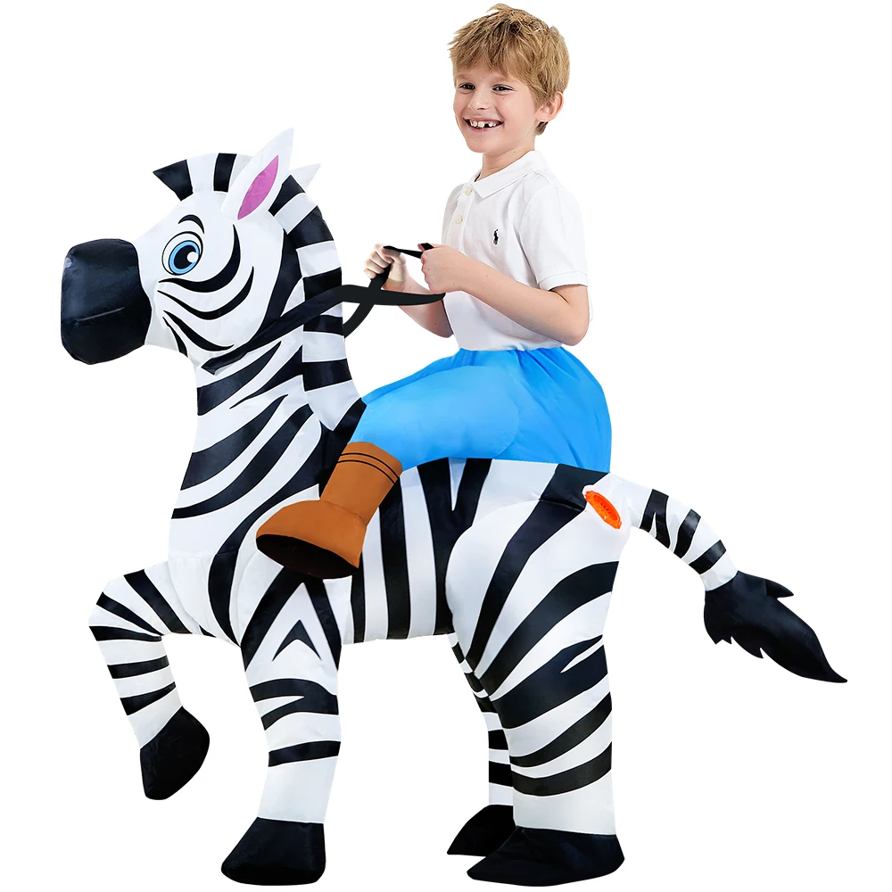 Kind Aufblasbare Reiten Zebra Kostüm Lustige Blow Up Tier Anzug Für Kinder Halloween Cosplay Karneval Geburtstag Party Outfit Image