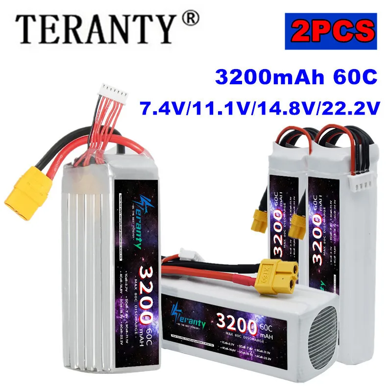 TERANTY 3200MAH 60C 2PCS Lipo Batterie 2S 3S 4S 6S Für UAV RC Auto boot Flugzeug 7,4 V 11,1 V 14,8 V 22,2 V Batterie Mit T XT60 Stecker Image