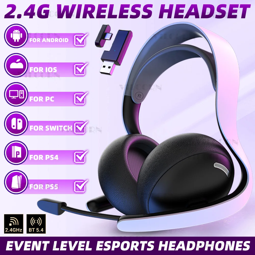 2025 kabelloses Gaming-Headset mit Mikrofon für PS5, PS4-Switch, mobiler PC, E-Sport-Kopfhörer mit Geräuschunterdrückung, 7.1 Surround-Sound Image