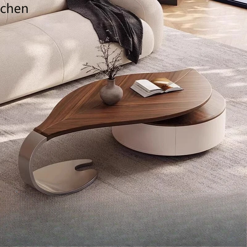 HTT moderner einfacher Blatt-Massivholz-Couchtisch in Sonderform für kleine Wohnungen, Kunst, Wohnzimmer, Haushalt, antiker Sattelleder-Couchtisch