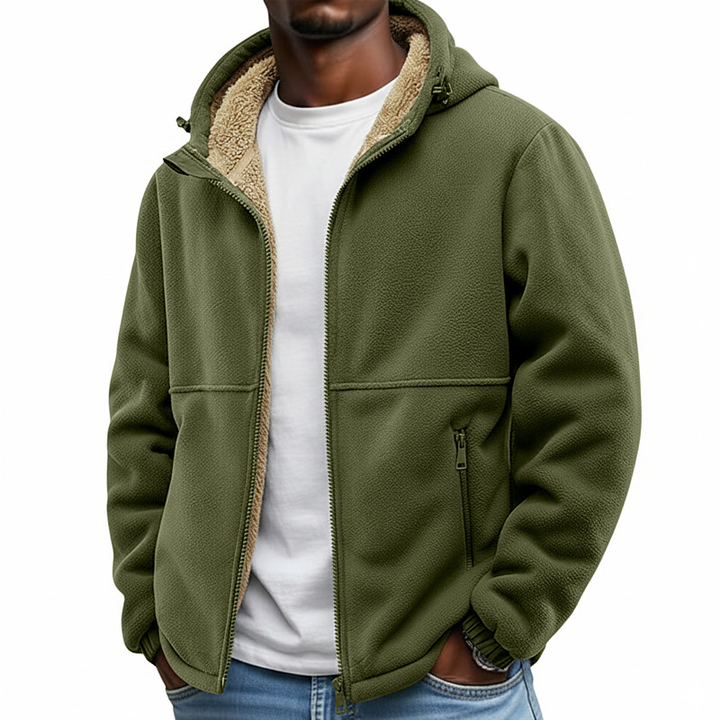 Men's Outdoor Jacket Fleece Jacket Hoodied Jacket Formal Home Hooded Fleece Fall Winter Solid Color Active Daily Hooded Regular Black Navy Blue Brown Green Jacket
