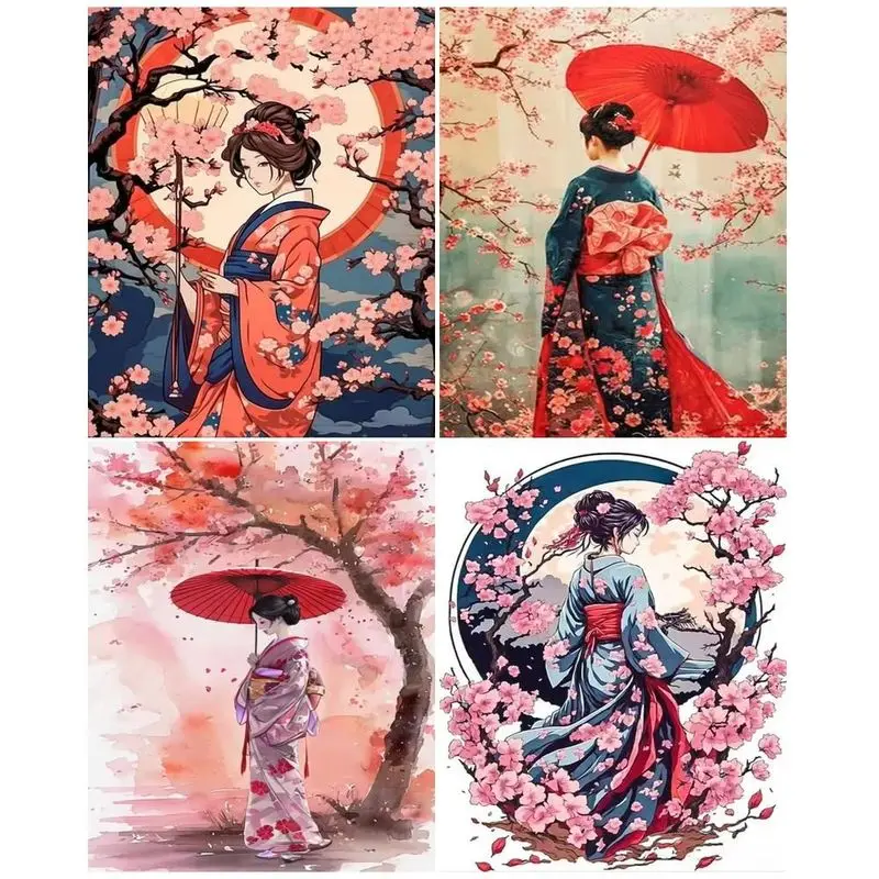 CHENISTORY coloriage par numéros fille japonaise cadre peinture par numéros sur toile bricolage décoration de la maison bricolage cadeau