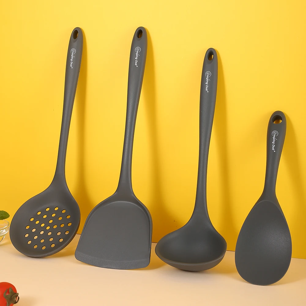 Ustensiles de cuisine en silicone gris épaissi, spatule de cuisine, cuillère à soupe, spatule de cuisine multifonctionnelle en silicone