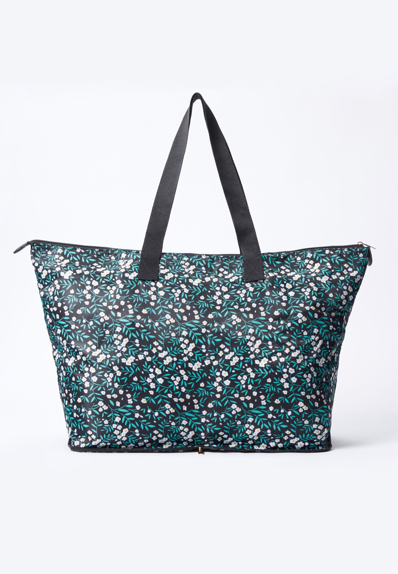 Women's Packable Tote Bag by Accessories For All in Black Floral