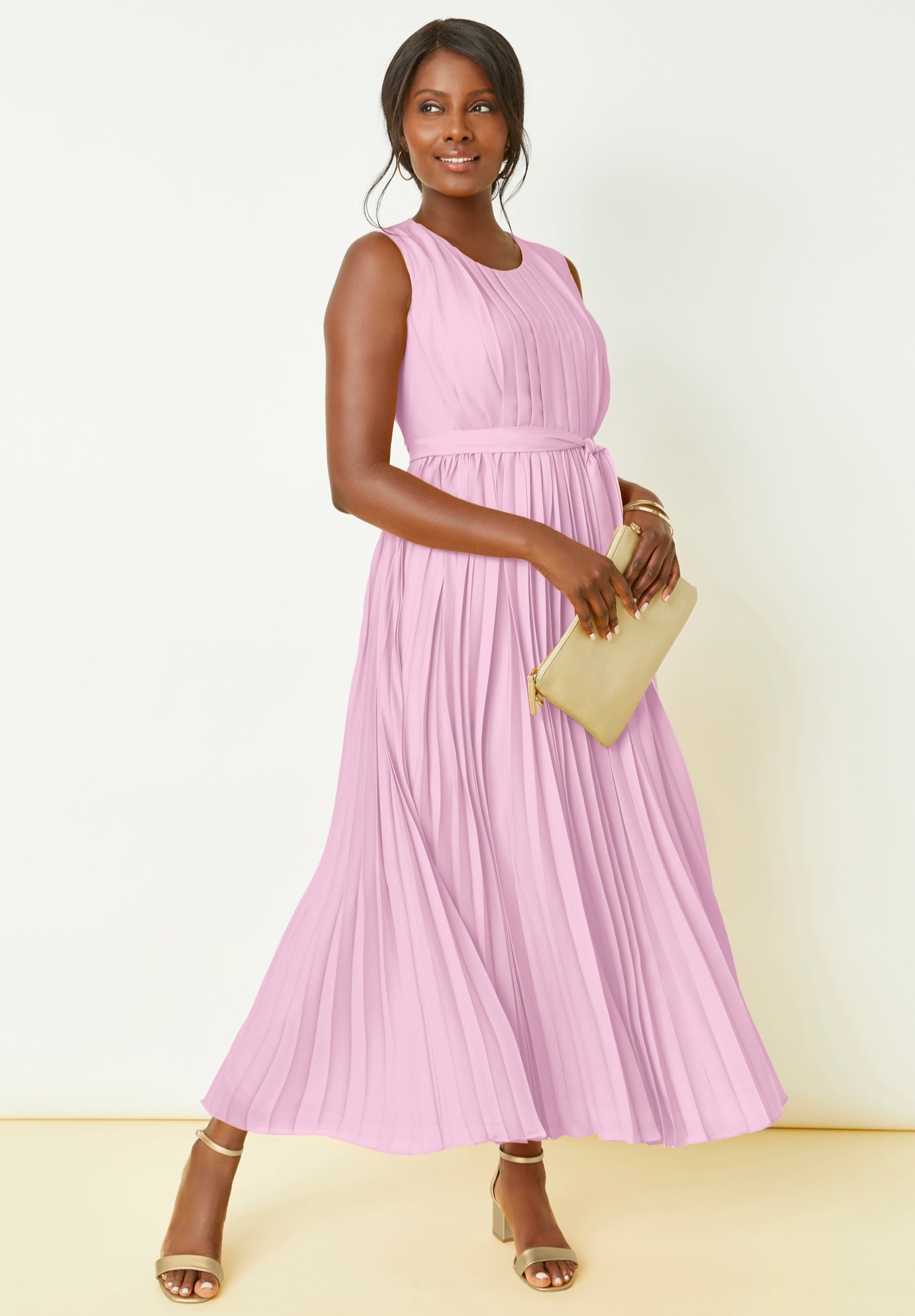 Plus Size Women's Pleated Maxi Dress by Jessica London in Pink (Size 16 W)