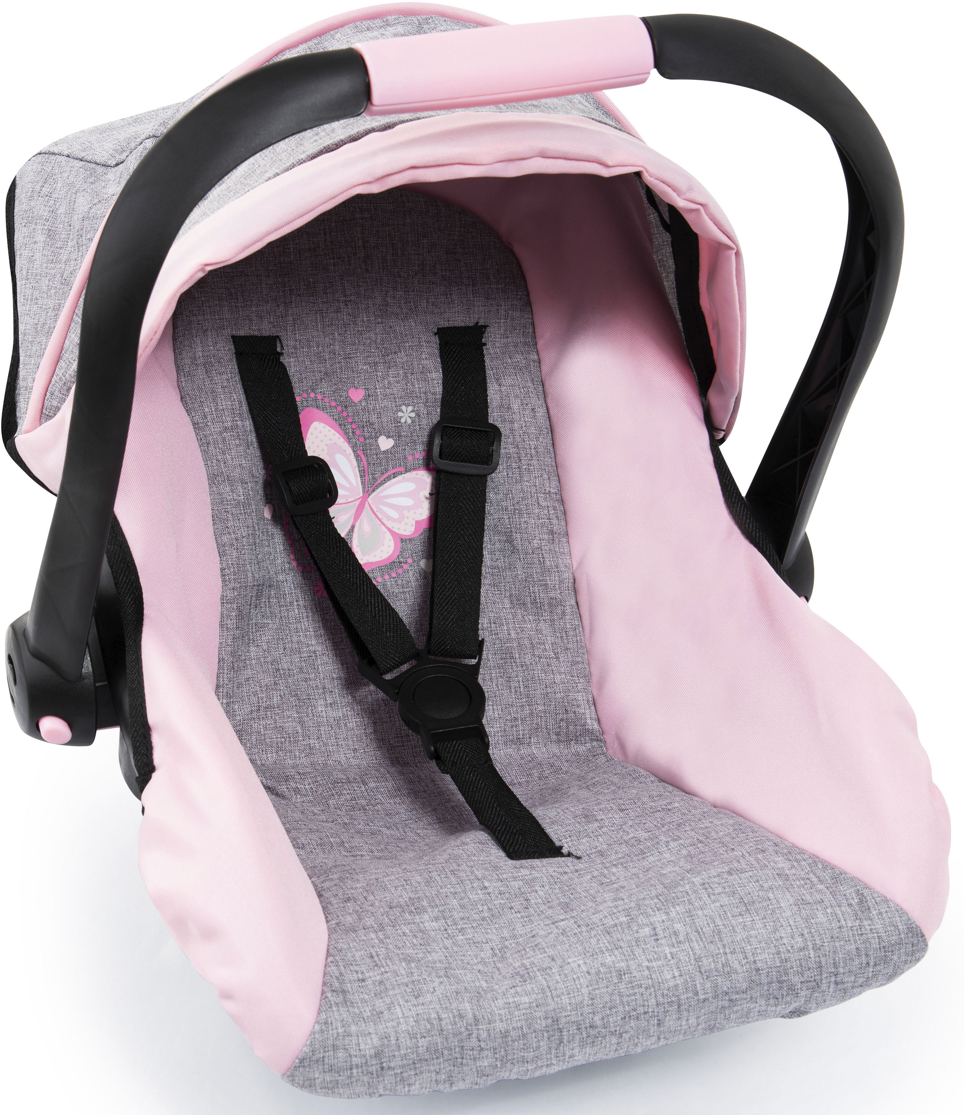 Puppen Autositz BAYER "rosa/goldfarben Schleife", rosa (schmetterling grau, rosa), Puppenausstattungen, KinderB:34cm H:38cm T:45cm, Kunststoff, Metall, mit Dach, B:34cm H:38cm T:45cm