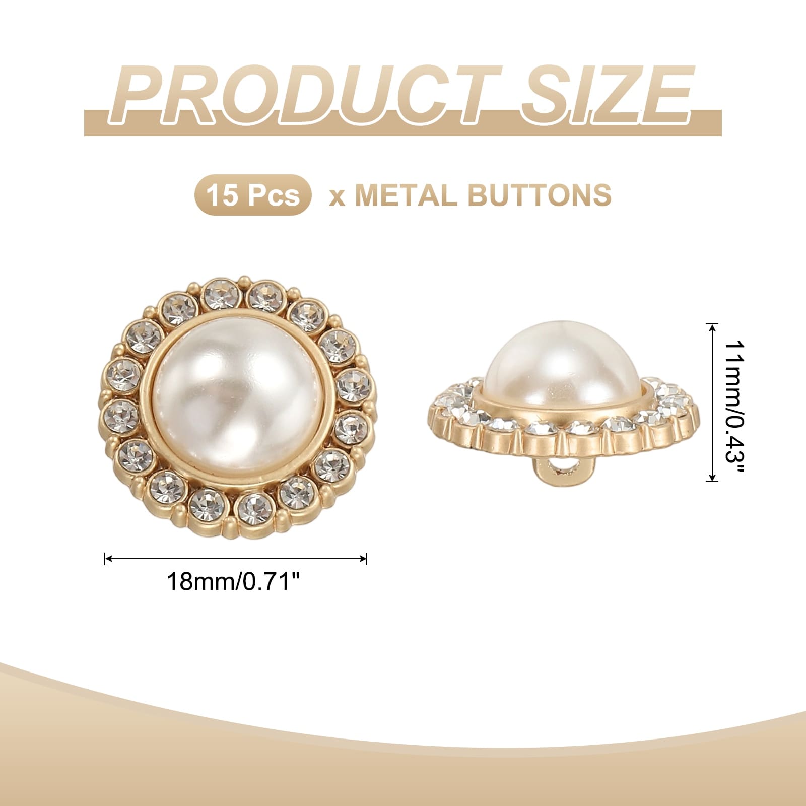 Metal Button Zinc Alloy Round Buttons Pearl Craft Sewing Accessories for Clothing DIY Decoration - Gold