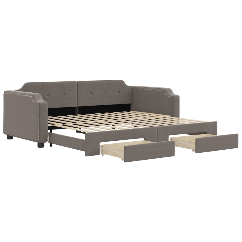 vidaXL Tagesbett Ausziehbar mit Schubladen Taupe 90 x 200 cm Stoff Image