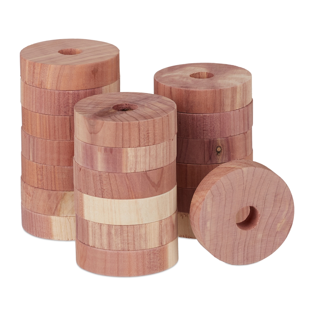 Relaxdays Mottenschutz aus Zedernholz, 20 Ringe für Kleiderschrank, Langzeit, natürliches Mottenmittel, D: 4 cm, natur Image