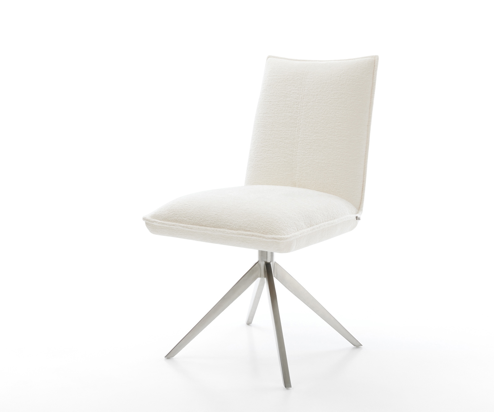 DELIFE Drehstuhl Lelio-Flex Bouclé Soft Beige Kreuzgestell breit Edelstahl 360° drehbar Wippfunktion Taschenfederkern, Esszimmerstühle Image