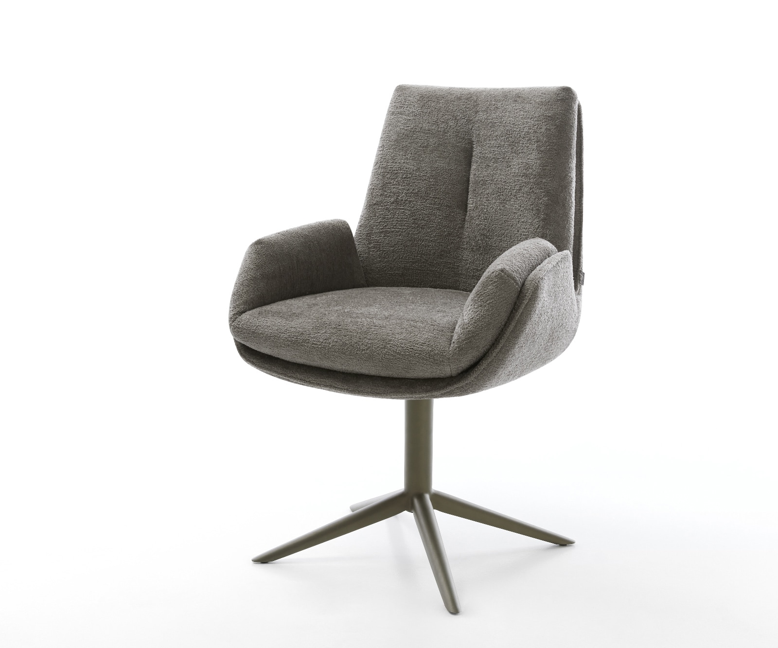 DELIFE Drehstuhl Clea-Flex Bouclé Soft Schlamm Fußkreuz Effektfinish Titan 360° drehbar Wippfunktion, Esszimmerstühle Image