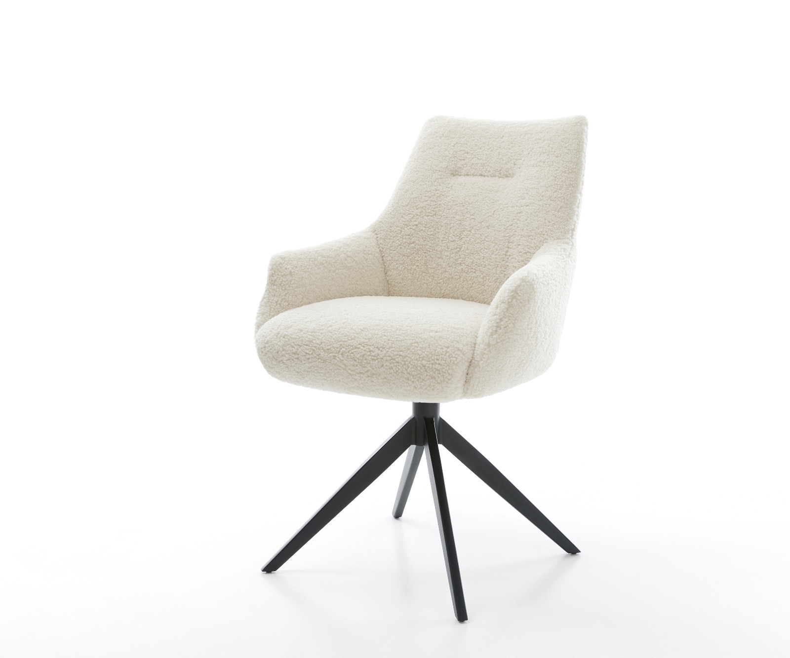 DELIFE Drehstuhl Alja-Flex mit Armlehnen Teddystoff Beige Kreuzgestell breit Schwarz 360° drehbar Wippfunktion Taschenfederkern, Esszimmerstühle Image